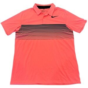 Nike Golf Dri-FIT Standard Fit Polo Shirt Mens Medium Coral Orange Striped